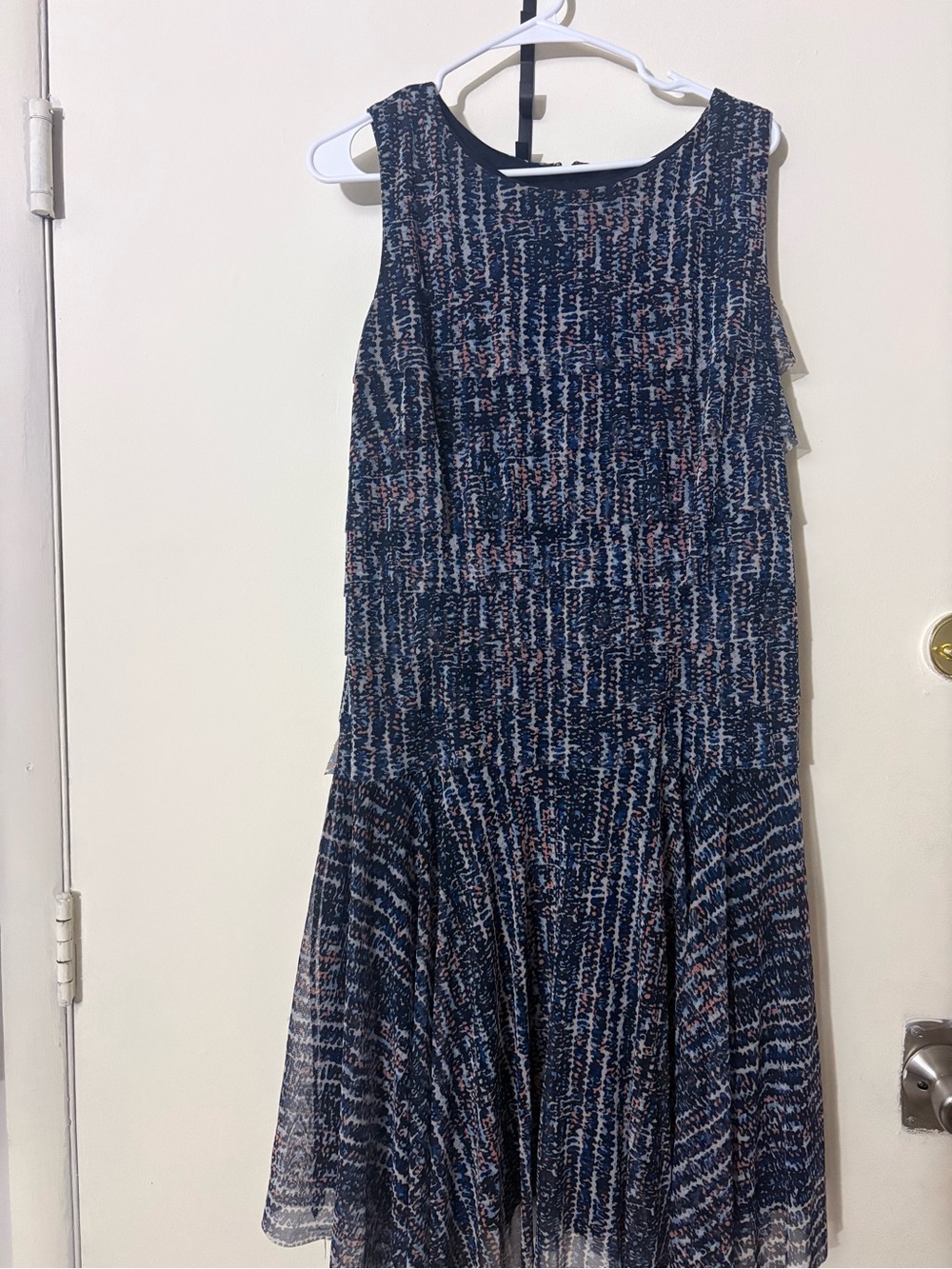 Sleeveless Navy Patterned Midi Dress